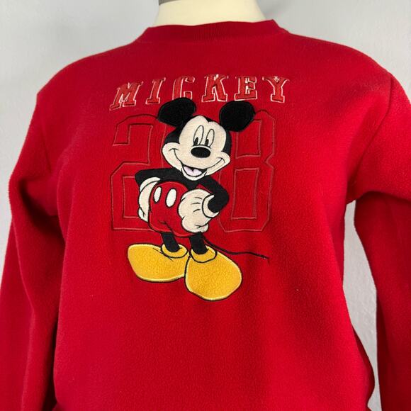 Vintage Disney Micky Mouse 28 Fleece Sweatshirt Red Medium - Picture 1 of 8